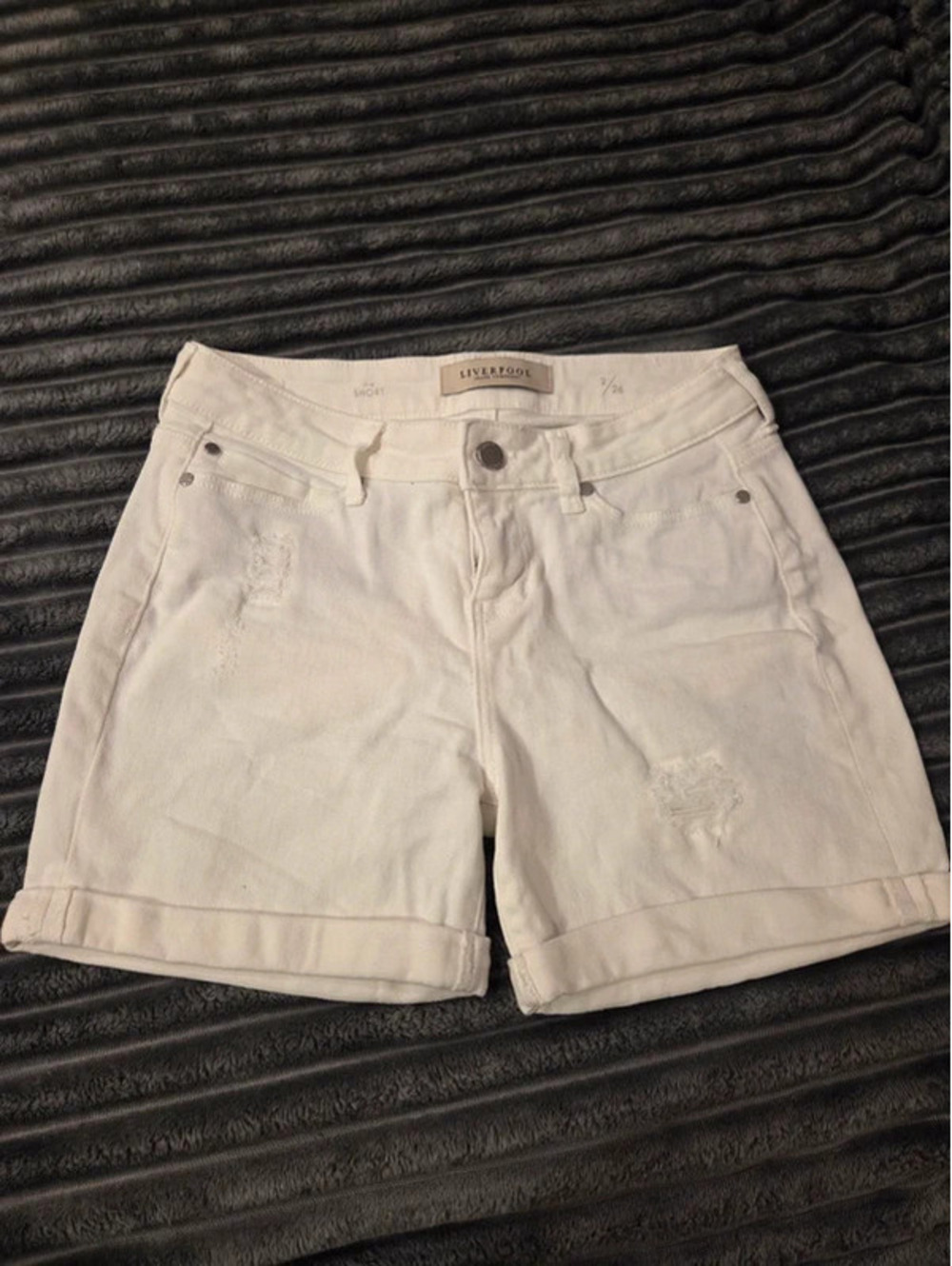 Liverpool White distressed denim shorts